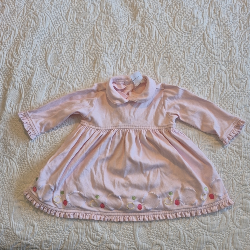 Hanna Andersson girls 70 or 6-12 months long sleeve embroidered bottom dress